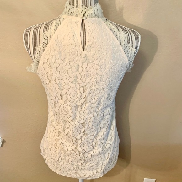 NEW Boho Lace Top Small - Ivory / Cream Sleeveless Shirt w/ Lace Layer Classy - Picture 8 of 16